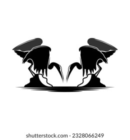 Heron Bird Logo, Vector Bird Flying Stork Heron, Animal Silhouette Design, Ilustrasi Templet