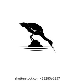 Heron Bird Logo, Vector Bird Flying Stork Heron, Animal Silhouette Design, Ilustrasi Templet