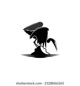 Heron Bird Logo, Vector Bird Flying Stork Heron, Animal Silhouette Design, Ilustrasi Templet
