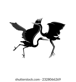 Heron Bird Logo, Vector Bird Flying Stork Heron, Animal Silhouette Design, Ilustrasi Templet
