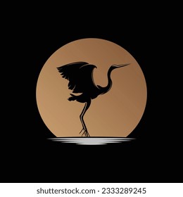 Heron Bird Logo, Vector Bird Flying Stork Heron, Animal Silhouette Design, Ilustrasi Templet