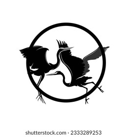 Heron Bird Logo, Vector Bird Flying Stork Heron, Animal Silhouette Design, Ilustrasi Templet