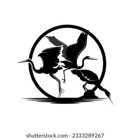 Heron Bird Logo, Vector Bird Flying Stork Heron, Animal Silhouette Design, Ilustrasi Templet