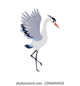 Heron Bird with Long Legs and Beak Standing Vector Illustration