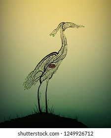 Heron bird look like tree branches with the bird nest inside, protect the birds and forest, protect the swamp, vector