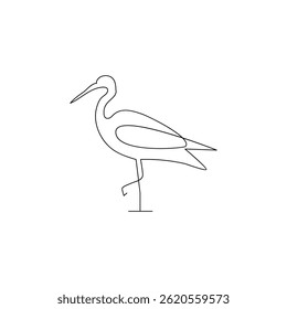 Heron bird running black line vector illustration on white background sketch drawing
