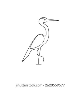 Heron bird running black line vector illustration on white background sketch drawing
