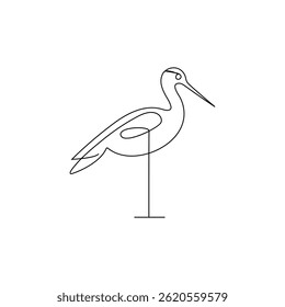 Heron bird running black line vector illustration on white background sketch drawing