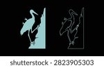 Heron bird silhouette icon in flat color and line art with wildlife, silhouette