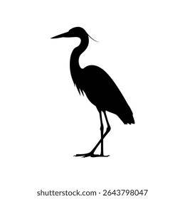 Heron bird silhouette vector flat illustration on white background.