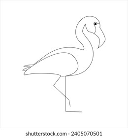 heron bird Single continuous line drawing Stork bird in flight black linear sketch isolated on white background. Vector illustration
