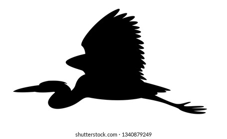 heron bird, vector illustration,black  silhouette,profile side