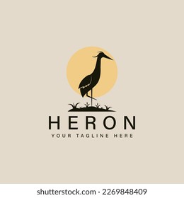 heron bird with vintage style logo vector icon design. pelican, flamingo, template illustration