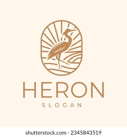 Heron Bird with Vintage Style. Pelican, Flamingo, Emblem Design Vector. Logo template illustration