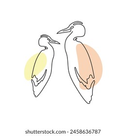 Heron birds one line drawing on white isolated background. Vector illustration