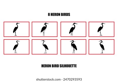 Heron Vögel Silhouette Illustration Set, Silhouette von stehenden Heron 