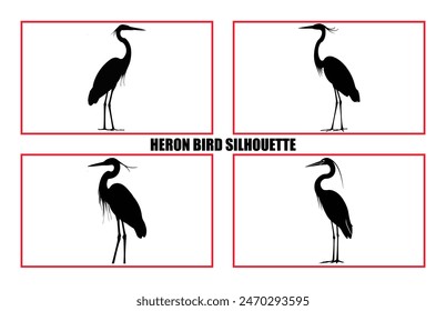 Heron Birds silhouette illustration set, Silhouette of standing Heron 