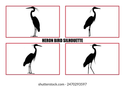 Heron Birds silhouette illustration set, Silhouette of standing Heron 