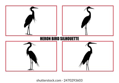 Heron Birds silhouette illustration set, Silhouette of standing Heron 