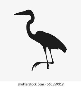 Heron black silhouette. Isolated on white background. Flat vector stock illustration