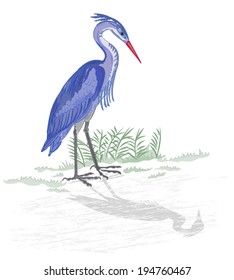 Heron by the lake vector