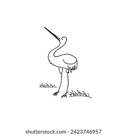 Heron card, print or poster. Hand drawn bird vector sketch for brand or logo design.