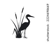 Heron and cattail silhouettes eps 10