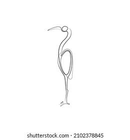 Heron, continuous line drawing, small tattoo, print for clothes and logo design, emblem or logo design, silhouette one single line, isolated abstract vector illustration.