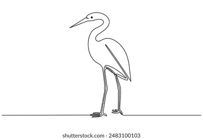 Heron, continuous line drawing, small tattoo, print for clothes and logo design, emblem or logo design, Single continuous line drawing of adorable standing heron, heron, egret flapping its wings, side