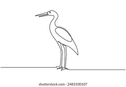 Heron, continuous line drawing, small tattoo, print for clothes and logo design, emblem or logo design, Single continuous line drawing of adorable standing heron, heron, egret flapping its wings, side