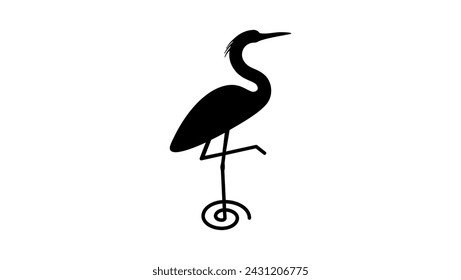 Heron emblem, black isolated, silhouette