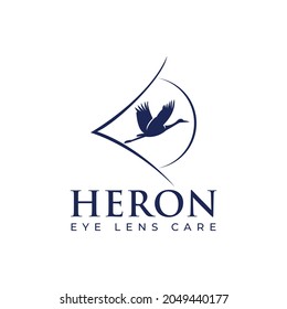 heron eye lens care logo,  vector stork bird on eye