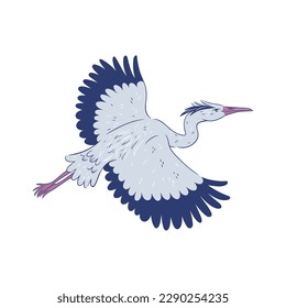 Heron in Flug einzeln auf weißem Hintergrund. Vektorgrafiken.