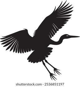 A Heron Flying silhouette with white background