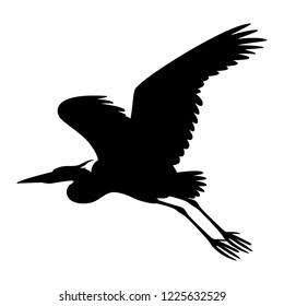 the heron is flying vector illustration  black silhouette profile view