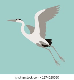  heron flying , vector illustration , flat style, profile view