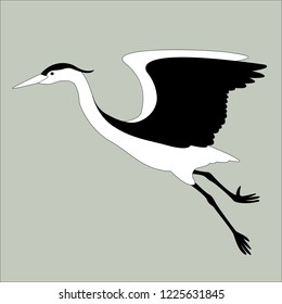the heron is flying vector illustration  profile view