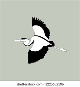 the heron is flying vector illustration  profile view