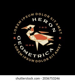 heron geometric t shirt badge vintage emblem tee merch logo vector icon illustration