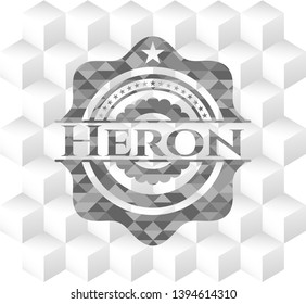 Heron grey emblem with geometric cube white background