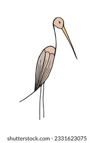 Heron illustration image. 
Hand drawn image artwork of a crane. 
Simple cute original logo.
Hand drawn vector illustration for posters, cards, t-shirts.