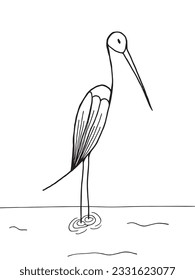 Heron illustration image. 
Hand drawn image artwork of a crane. 
Simple cute original logo.
Hand drawn vector illustration for posters, cards, t-shirts.