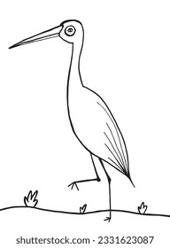Heron illustration image. 
Hand drawn image artwork of a crane. 
Simple cute original logo.
Hand drawn vector illustration for posters, cards, t-shirts.