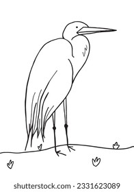 Heron illustration image. 
Hand drawn image artwork of a crane. 
Simple cute original logo.
Hand drawn vector illustration for posters, cards, t-shirts.