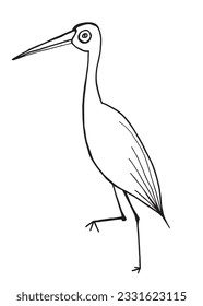 Heron illustration image. 
Hand drawn image artwork of a crane. 
Simple cute original logo.
Hand drawn vector illustration for posters, cards, t-shirts.