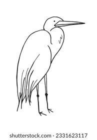 Heron illustration image. 
Hand drawn image artwork of a crane. 
Simple cute original logo.
Hand drawn vector illustration for posters, cards, t-shirts.