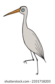 Heron illustration image. 
Hand drawn image artwork of a crane. 
Simple cute original logo.
Hand drawn vector illustration for posters, cards, t-shirts.