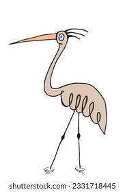 Heron illustration image. 
Hand drawn image artwork of a crane. 
Simple cute original logo.
Hand drawn vector illustration for posters, cards, t-shirts.