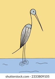 Heron illustration image. 
Hand drawn image artwork of a crane. 
Simple cute original logo.
Hand drawn vector illustration for posters, cards, t-shirts.