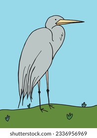 Heron illustration image. 
Hand drawn image artwork of a crane. 
Simple cute original logo.
Hand drawn vector illustration for posters, cards, t-shirts.